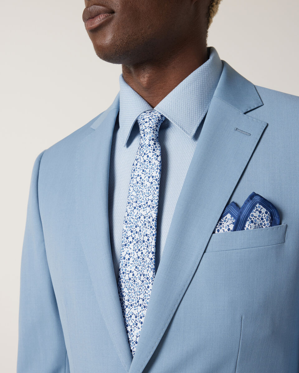 Floral Printed Silk Pocket Square, Navy, hi-res